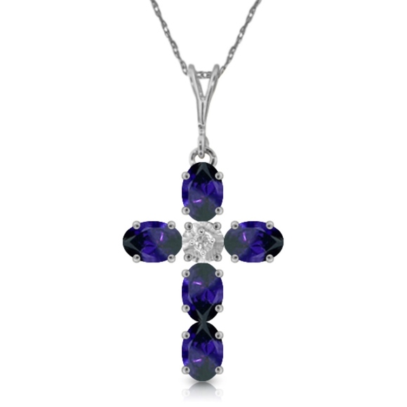 Galaxy Gold Products Jewelry - 14K. GOLD CROSS WITH NATURAL DIAMOND & SAPPHIRES